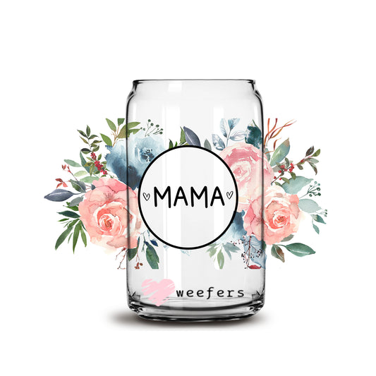 Mama Pinks and Blues Floral 16oz Libbey Glass Can UV DTF or Sublimation Wrap - Decal - Weefers