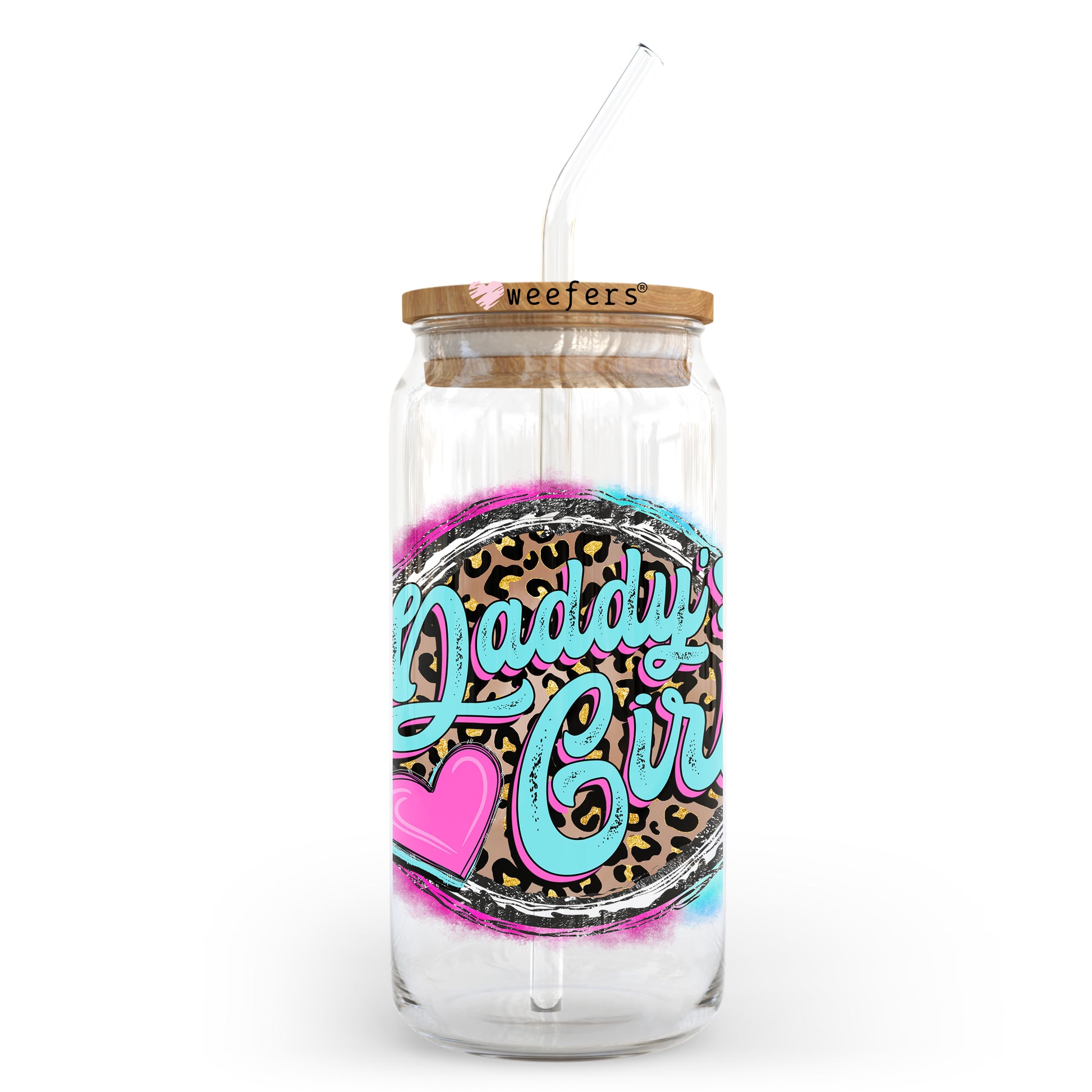 Daddy's Girl Pink and Teal 20oz Libbey Glass Can UV DTF or Sublimation Wrap - Decal Transfer - Weefers