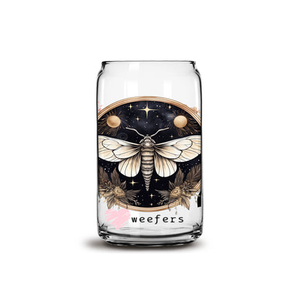 Moth Black and Pink Floral 16oz Libbey Glass Can UV DTF or Sublimation Wrap - Decal - Weefers