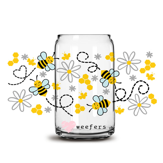 Bees, hearts and flowers oh my 16oz Libbey Glass Can UV DTF or Sublimation Wrap - Decal - Weefers