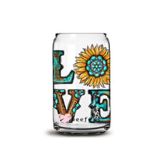 Load image into Gallery viewer, Love Sunflower Western 16oz Libbey Glass Can UV-DTF or Sublimation Wrap - Decal
