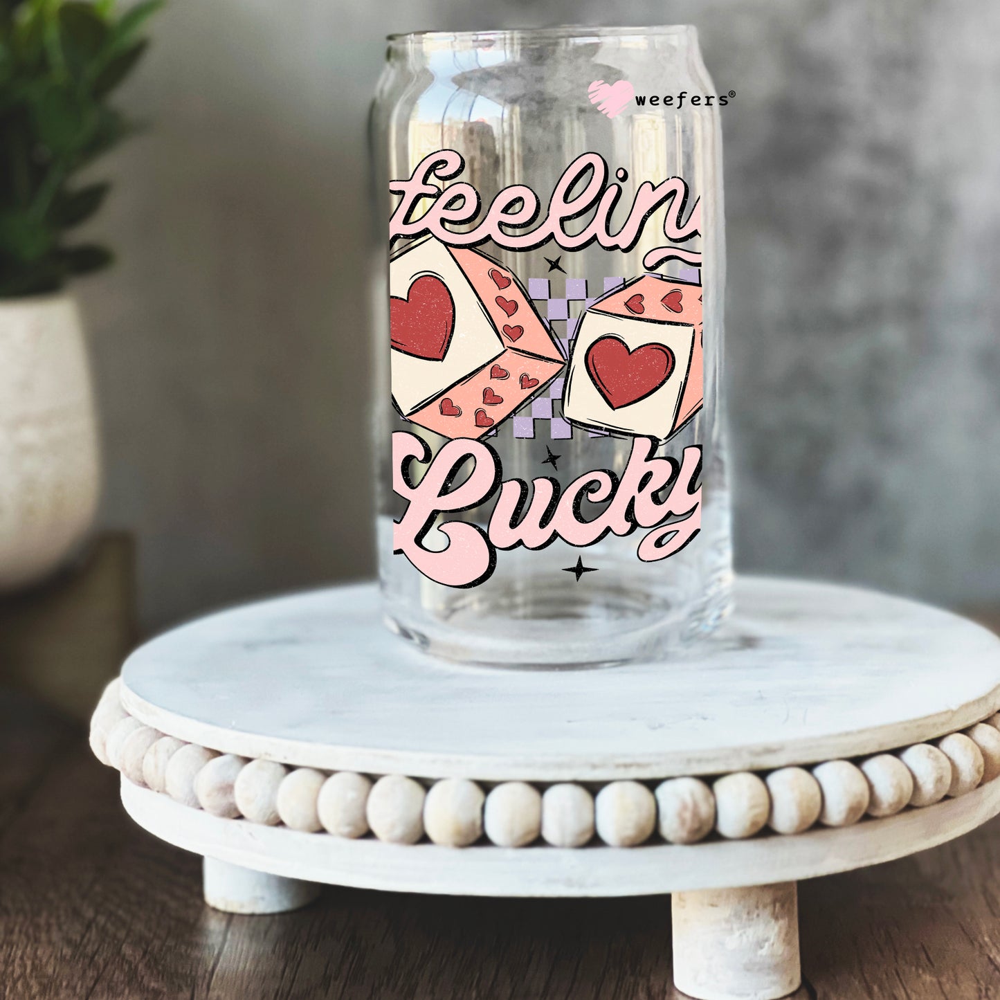 Feeling Lucky Valentine's Day 16oz Libbey Glass Can UV DTF or Sublimation Cup Wrap - Decal Transfer - Weefers