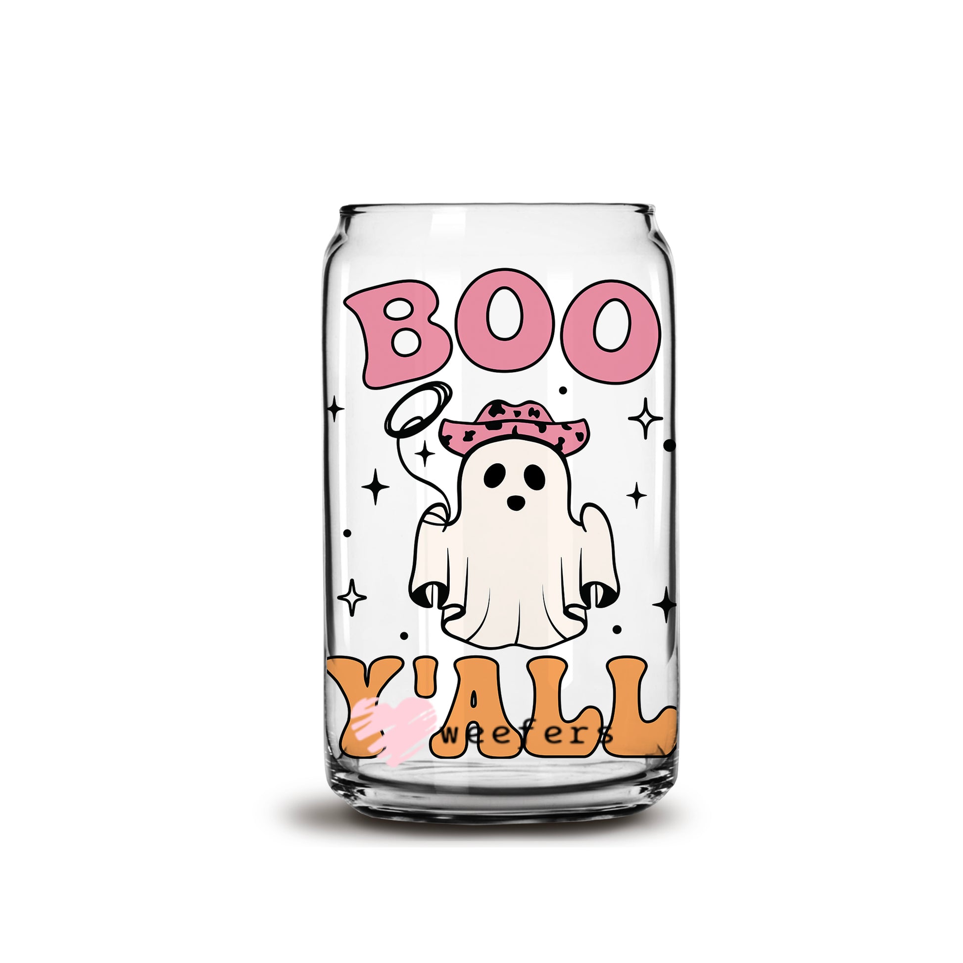 Boo Y'all Halloween Ghost 16oz Libbey Glass Can UV DTF or Sublimation Wrap - Decal - Weefers