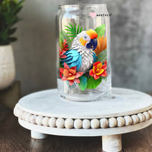Load image into Gallery viewer, a glass jar with a colorful bird on it
