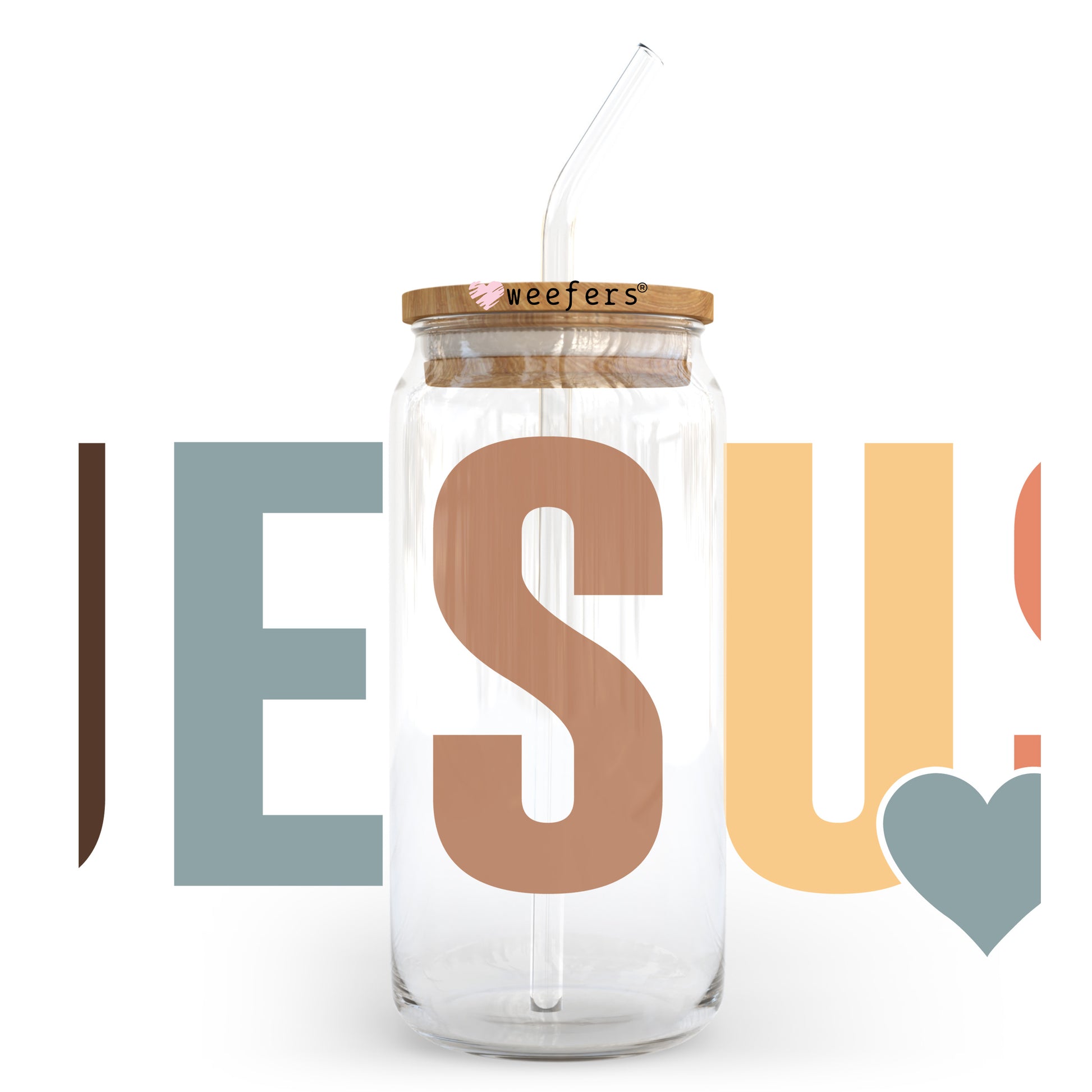 Jesus Heart 20oz Libbey Glass Can UV DTF or Sublimation Wrap - Decal Transfer - Weefers