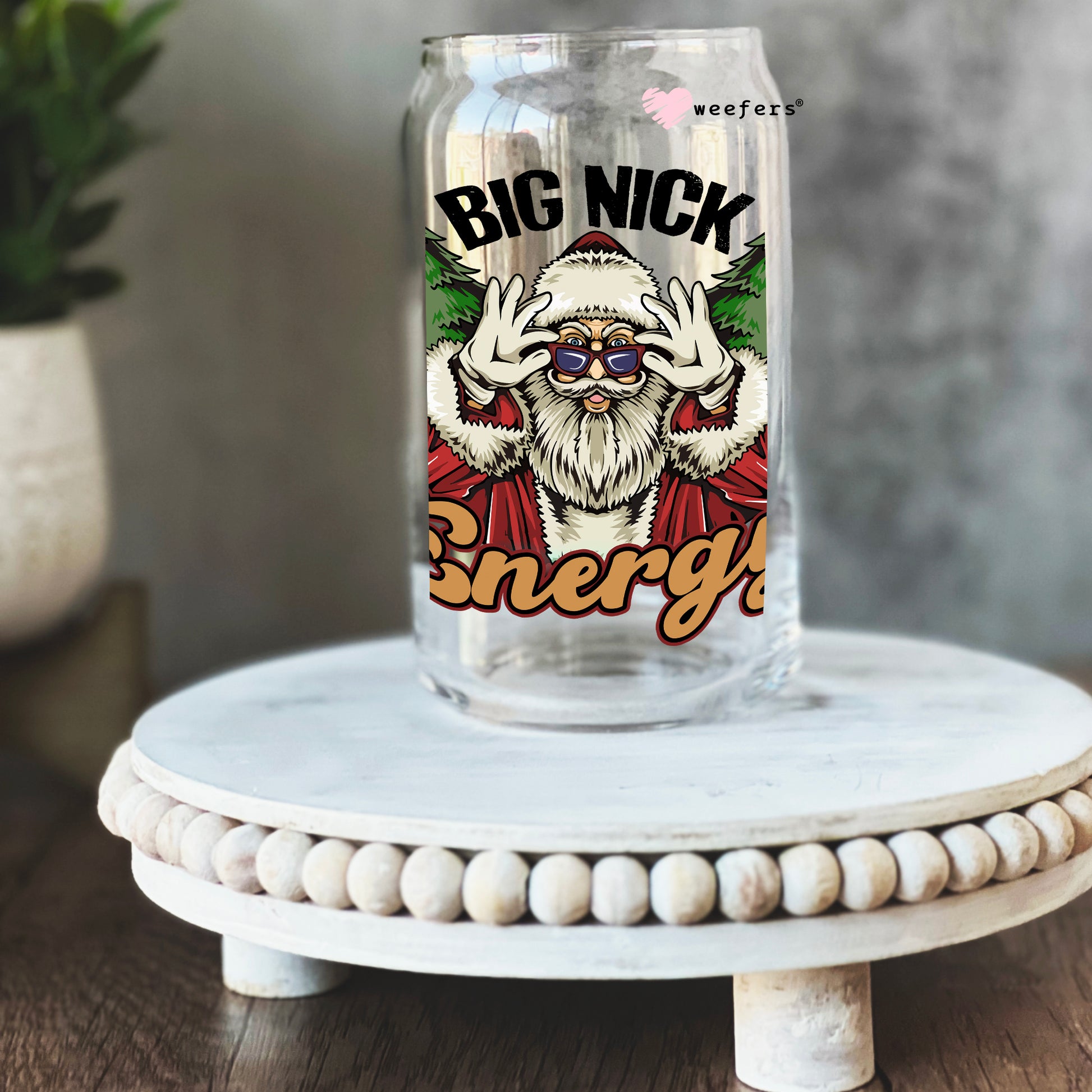 Big Nick Energy Funny Christmas 16oz Libbey Glass Can UV DTF or Sublimation Wrap - Decal - Weefers