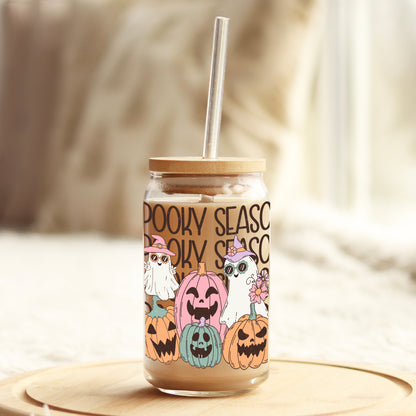 Pink Spooky Season Halloween Vibes 16oz Libbey Glass Can UV DTF or Sublimation Wrap - Decal - Weefers