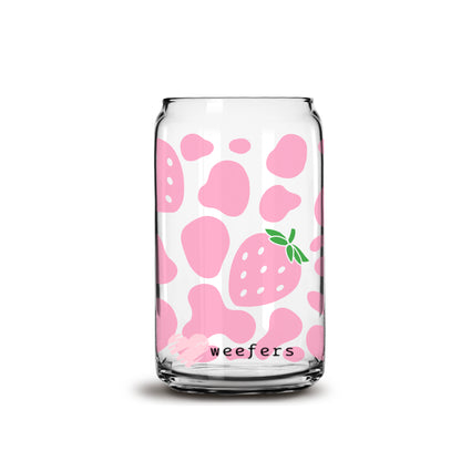 Pink Strawberry Cow Print Libbey Glass Can Wrap UV DTF Sublimation Transfers - Weefers