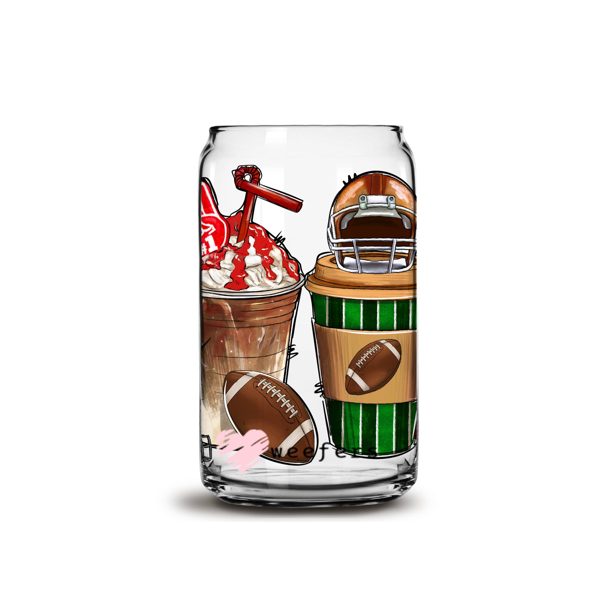 Football Coffee Latte 16oz Libbey Glass Can UV DTF or Sublimation Wrap - Decal - Weefers