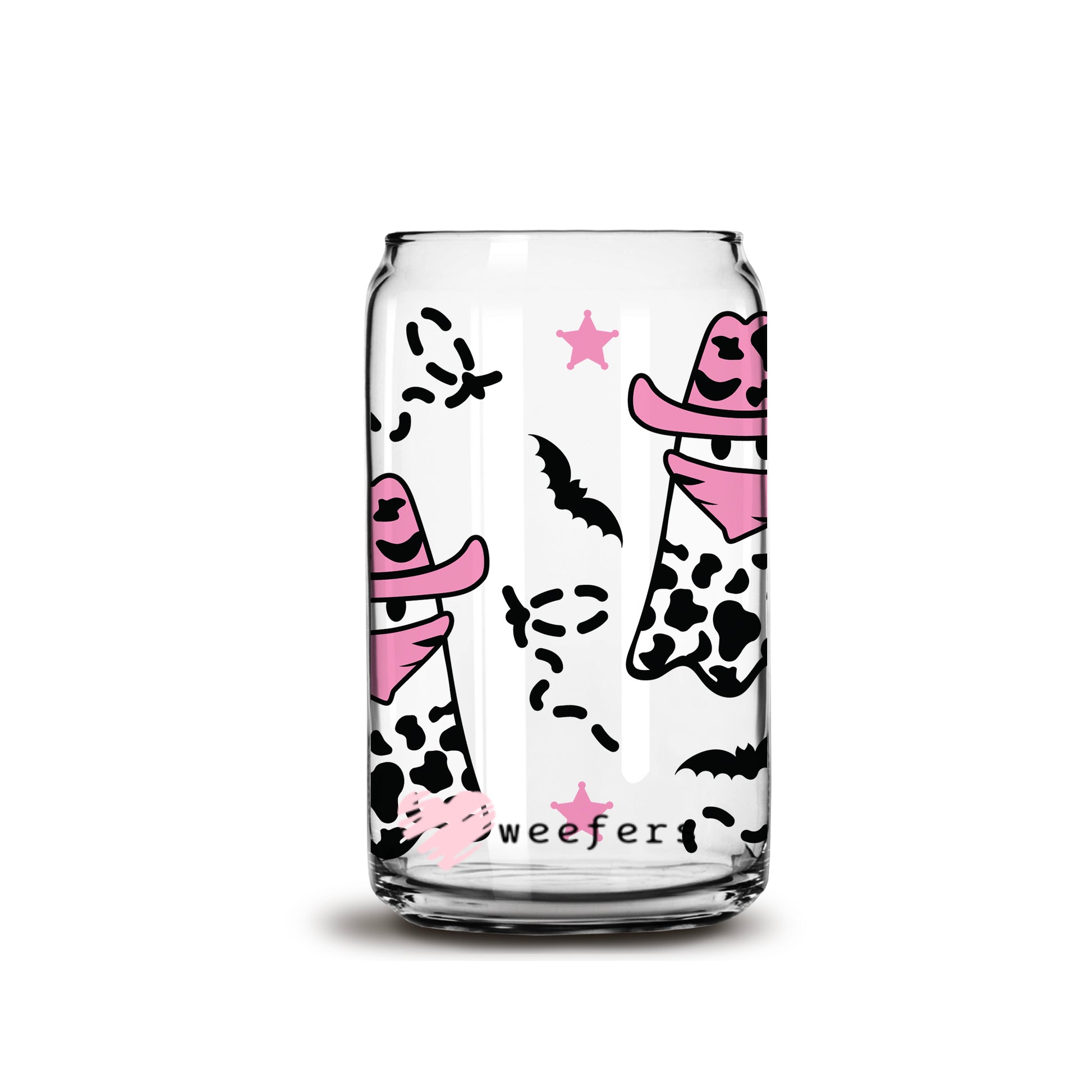 Pink Cowboy Ghosts 16oz Libbey Glass Can UV DTF or Sublimation Wrap - Decal - Weefers