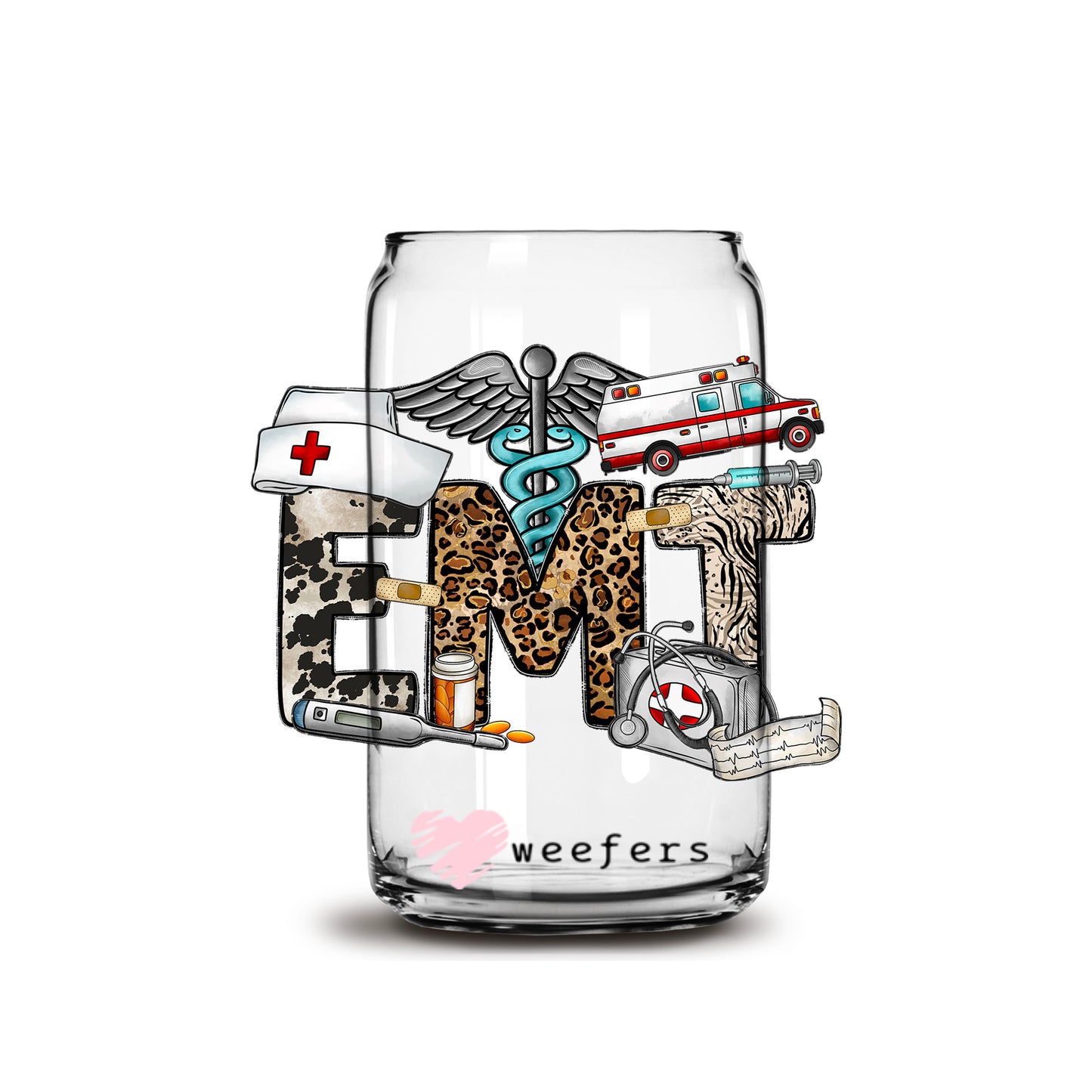 EMT Cheetah First Responder 16oz Libbey Glass Can UV DTF or Sublimation Wrap - Decal - Weefers