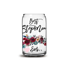 Load image into Gallery viewer, Best Stepmom Ever Burgundy Floral 16oz Libbey Glass Can UV-DTF or Sublimation Wrap - Decal

