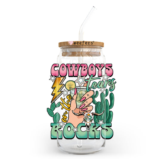 Cowboy Tears on the Rocks 20oz Libbey Glass Can UV DTF or Sublimation Wrap - Decal Transfer Weefers
