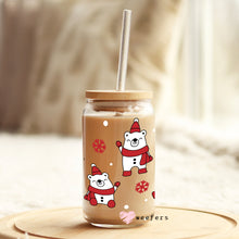 Load image into Gallery viewer, Christmas Bears 16oz Libbey Glass Can UV-DTF or Sublimation Wrap - Decal
