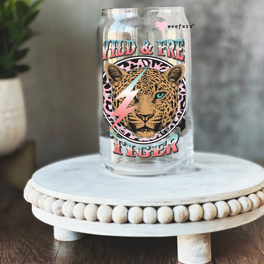 Wild and Free Tiger 16oz Libbey Glass Can UV DTF or Sublimation Cup Wrap - Decal Transfer Weefers