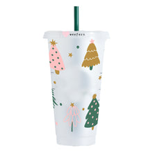 Load image into Gallery viewer, Christmas Pastel Trees 24oz UV-DTF Cold Cup Wrap - Ready to apply Wrap - HOLE
