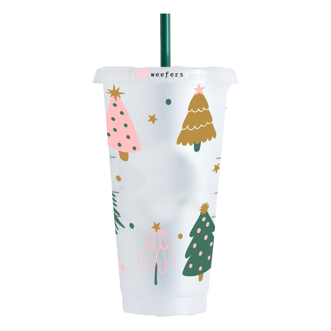 Christmas Pastel Trees 24oz UV-DTF Cold Cup Wrap - Ready to apply Wrap - HOLE