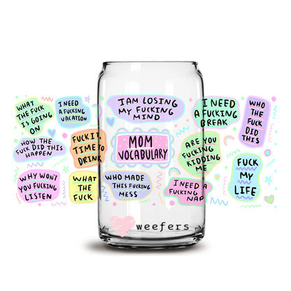 Funny Mom Vocabulary  16oz Libbey Glass Can UV DTF or Sublimation Wrap - Decal - Weefers