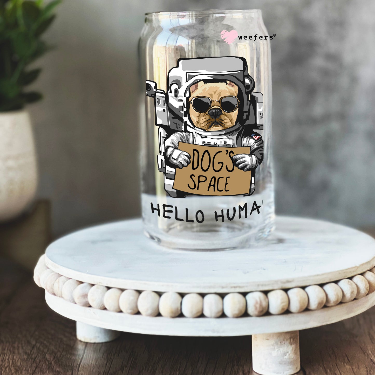 Dog's Space Hello Huma 16oz Libbey Glass Can UV DTF or Sublimation Cup Wrap - Decal Transfer - Weefers