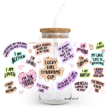 Load image into Gallery viewer, Lucky Girl Syndrome Affirmations 20oz Libbey Glass Can UV-DTF or Sublimation Wrap - Decal
