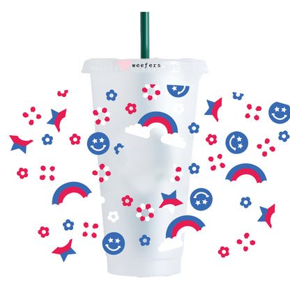 4th of July Rainbows 24oz UV DTF Cold Cup Wrap - Ready to apply Wrap - HOLE - Weefers