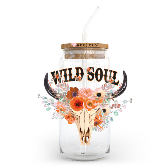 Wild Soul Cow Skull 20oz Libbey Glass Can UV DTF or Sublimation Wrap - Decal Transfer - Weefers