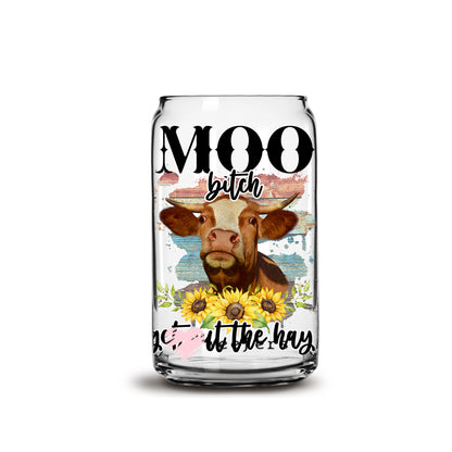 Funny Moo Cow 16oz Libbey Glass Can UV DTF or Sublimation Wrap - Decal - Weefers