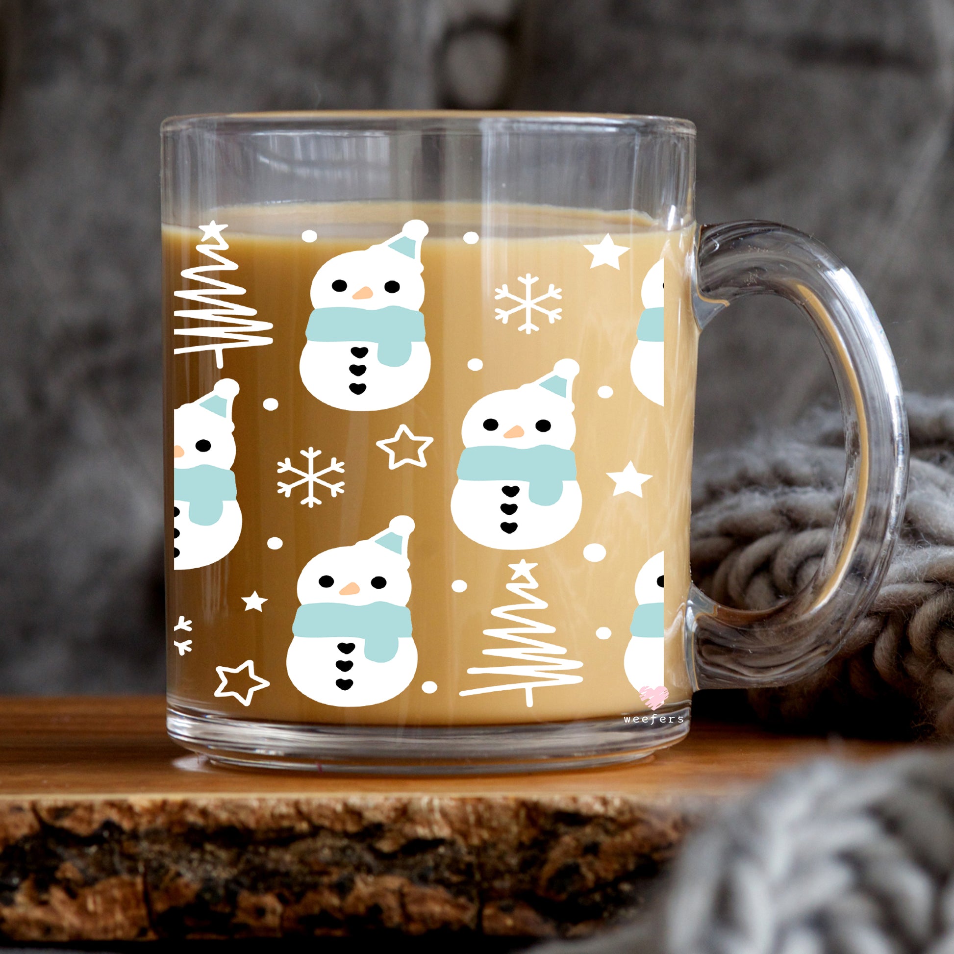 Christmas Blue and White Snowmen 11oz Coffee Mug UV DTF or Sublimation Wrap - Decal - Weefers