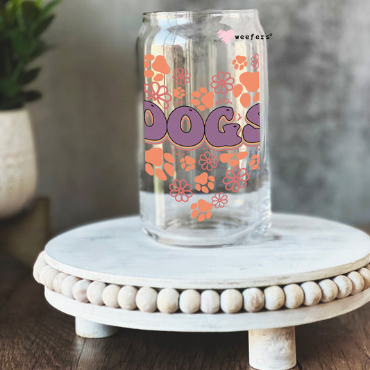 Dog Heart Paws 16oz Libbey Glass Can UV DTF or Sublimation Cup Wrap - Decal Transfer Weefers