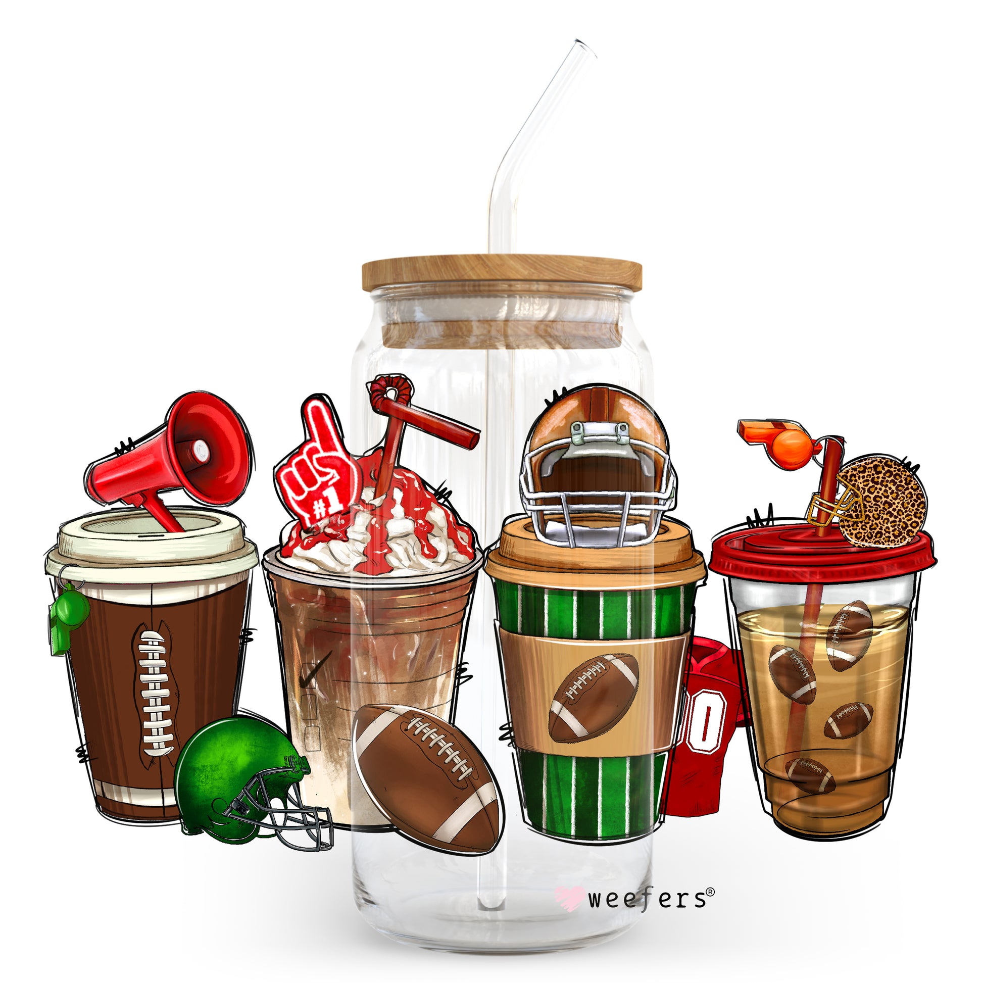 Football Coffee Latte 20oz Libbey Glass Can, 34oz Hip Sip, 40oz Tumbler UV DTF or Sublimation Decal Transfer - Weefers