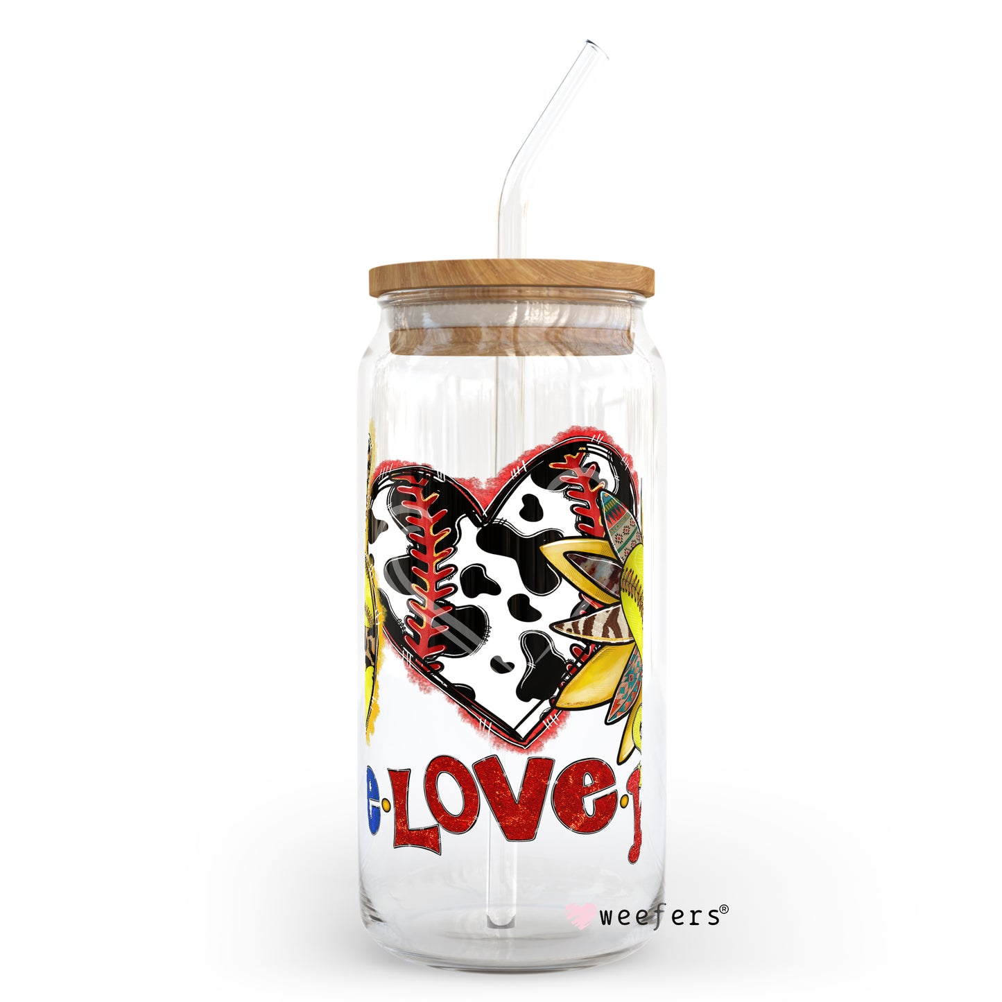 Peace Love Softball 20oz Libbey Glass Can, 34oz Hip Sip, 40oz Tumbler UV DTF or Sublimation Decal Transfer - Weefers