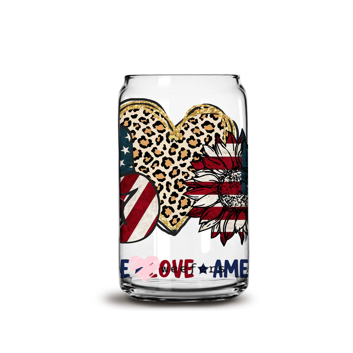 Peace Love America 16oz Libbey Glass Can UV DTF or Sublimation Wrap - Decal - Weefers