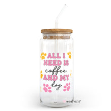Load image into Gallery viewer, Pink Yellow All I need is Coffee and My Dog 20oz Libbey Glass Can UV-DTF or Sublimation Wrap - Decal
