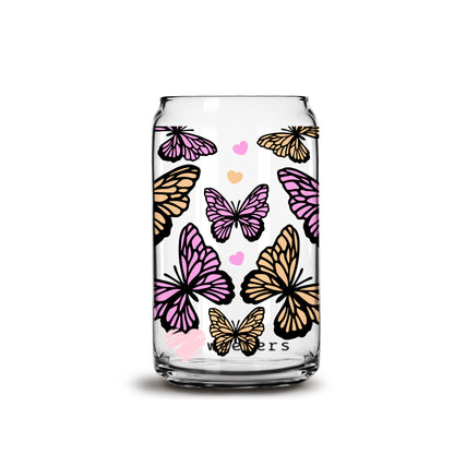 Pink and Yellow Butterflies 16oz Libbey Glass Can UV DTF or Sublimation Wrap - Decal - Weefers