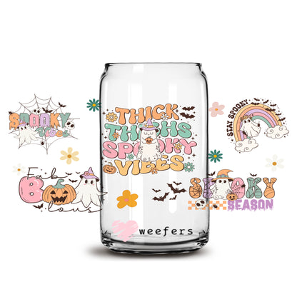 Thick Thighs Spooky Vibes Halloween 16oz Libbey Glass Can UV DTF or Sublimation Wrap - Decal - Weefers