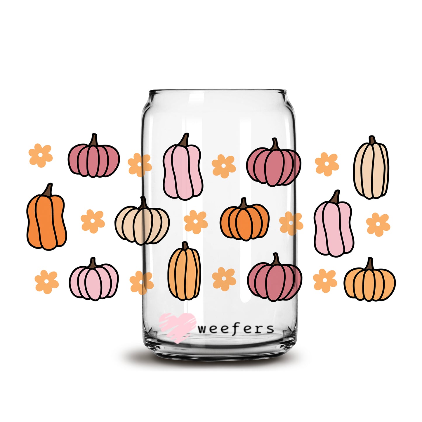 Pink and Orange Pumpkins 16oz Libbey Glass Can UV DTF or Sublimation Wrap - Decal - Weefers