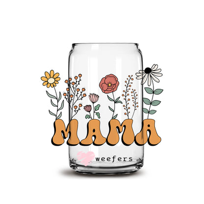 Mama Wildflowers 16oz Libbey Glass Can UV DTF or Sublimation Wrap - Decal - Weefers