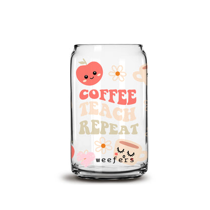 Coffee Teach Repeat 16oz Libbey Glass Can UV DTF or Sublimation Wrap - Decal - Weefers