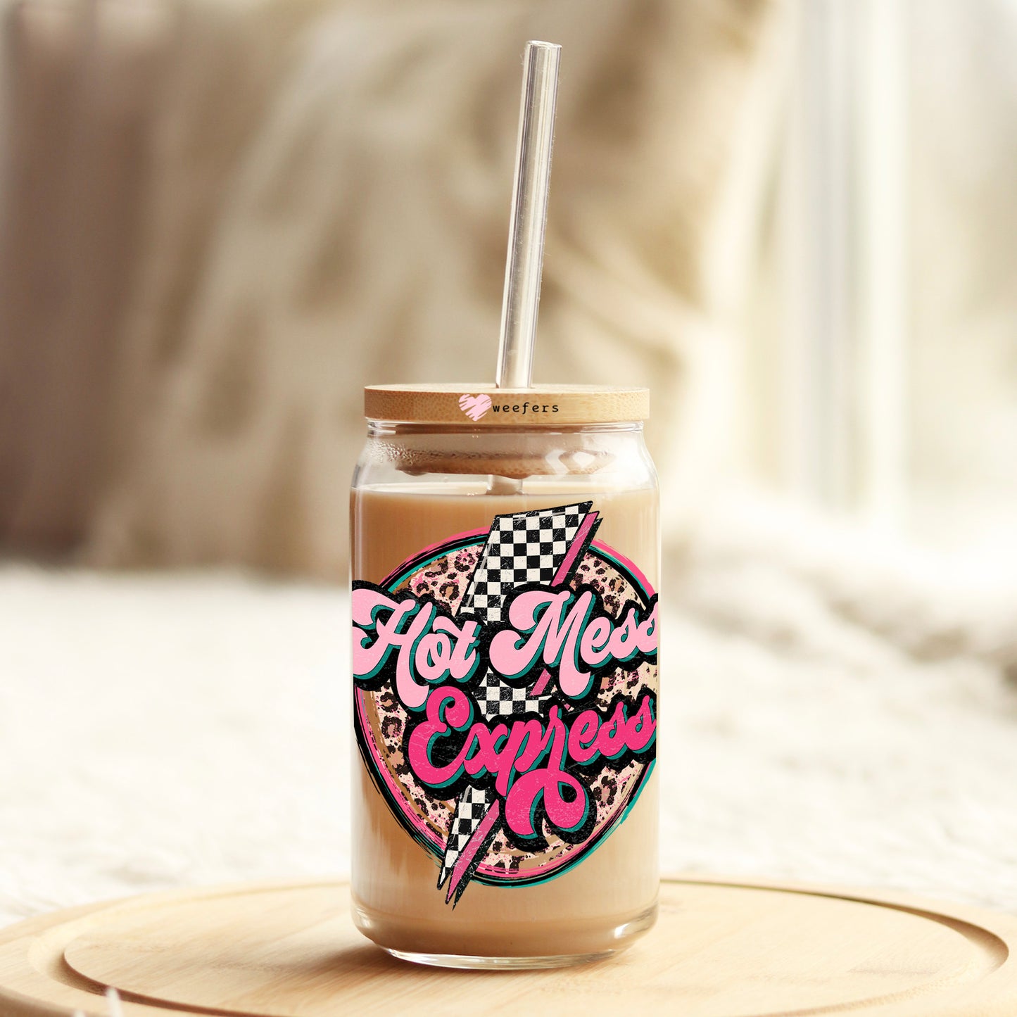 Hot Mess Express Cheetah Checkered 16oz Libbey Glass Can UV DTF or Sublimation Wrap - Decal - Weefers