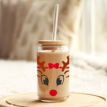 Load image into Gallery viewer, Girl Christmas Reindeer Face 16oz Libbey Glass Can UV-DTF or Sublimation Wrap - Decal
