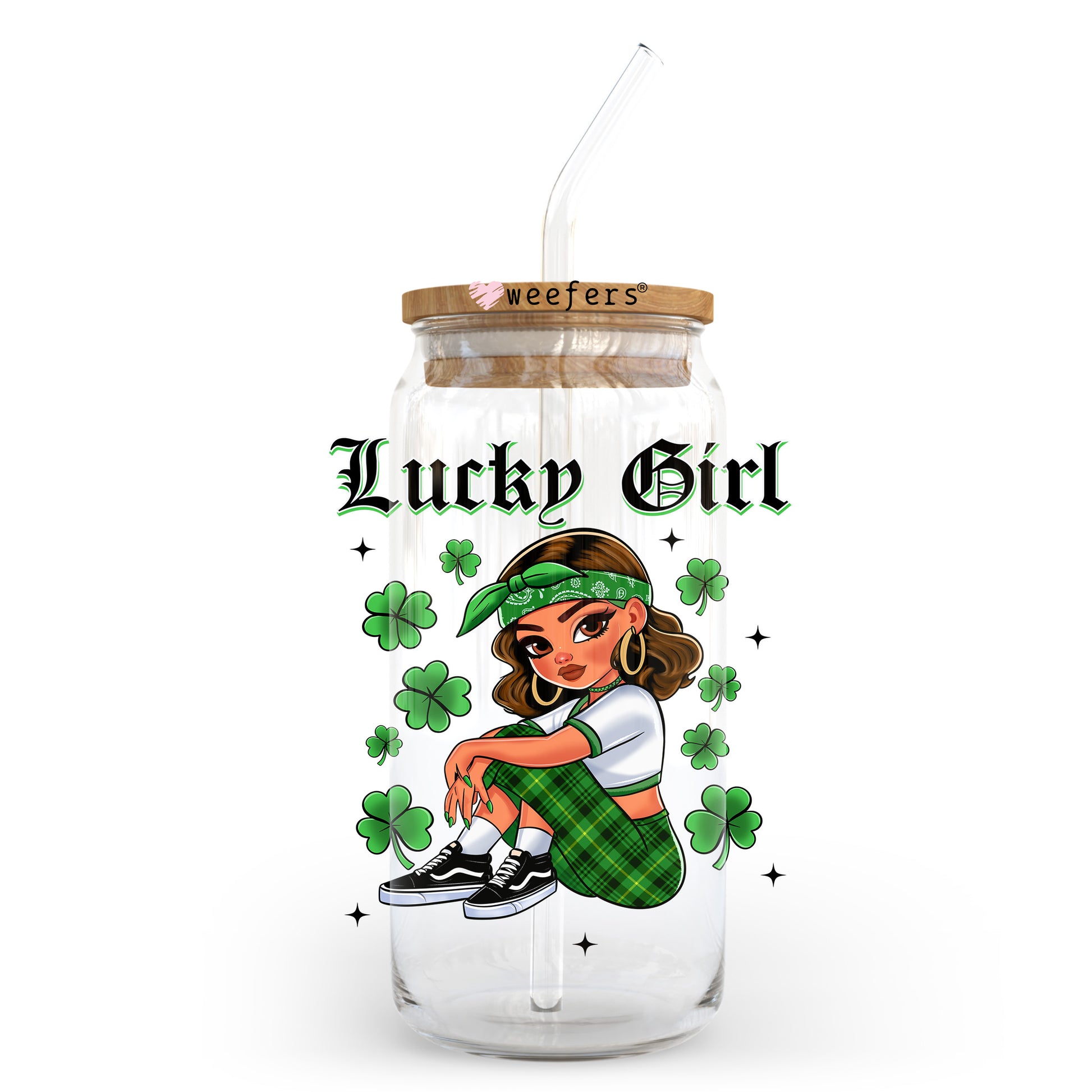 Lucky Girl St. Patrick's Day 20oz Libbey Glass Can UV DTF or Sublimation Wrap - Decal Transfer - Weefers