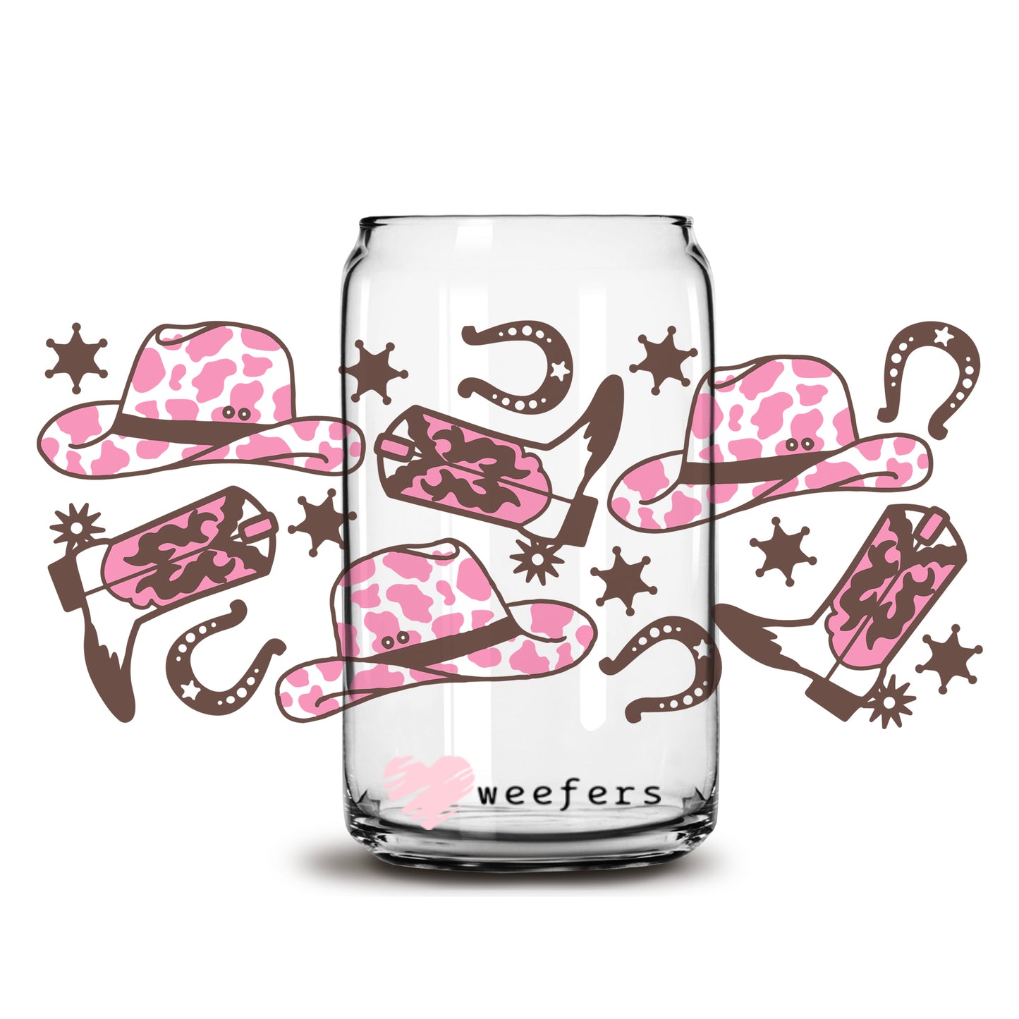 Pink and Brown Cowgirl Boots Libbey Glass Can UV DTF or Sublimation Wrap - Decal - Weefers