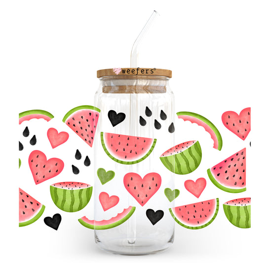 Watermelon Hearts 20oz Libbey Glass Can UV DTF or Sublimation Wrap - Decal Transfer - Weefers