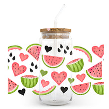 Load image into Gallery viewer, a glass jar filled with watermelon slices and hearts
