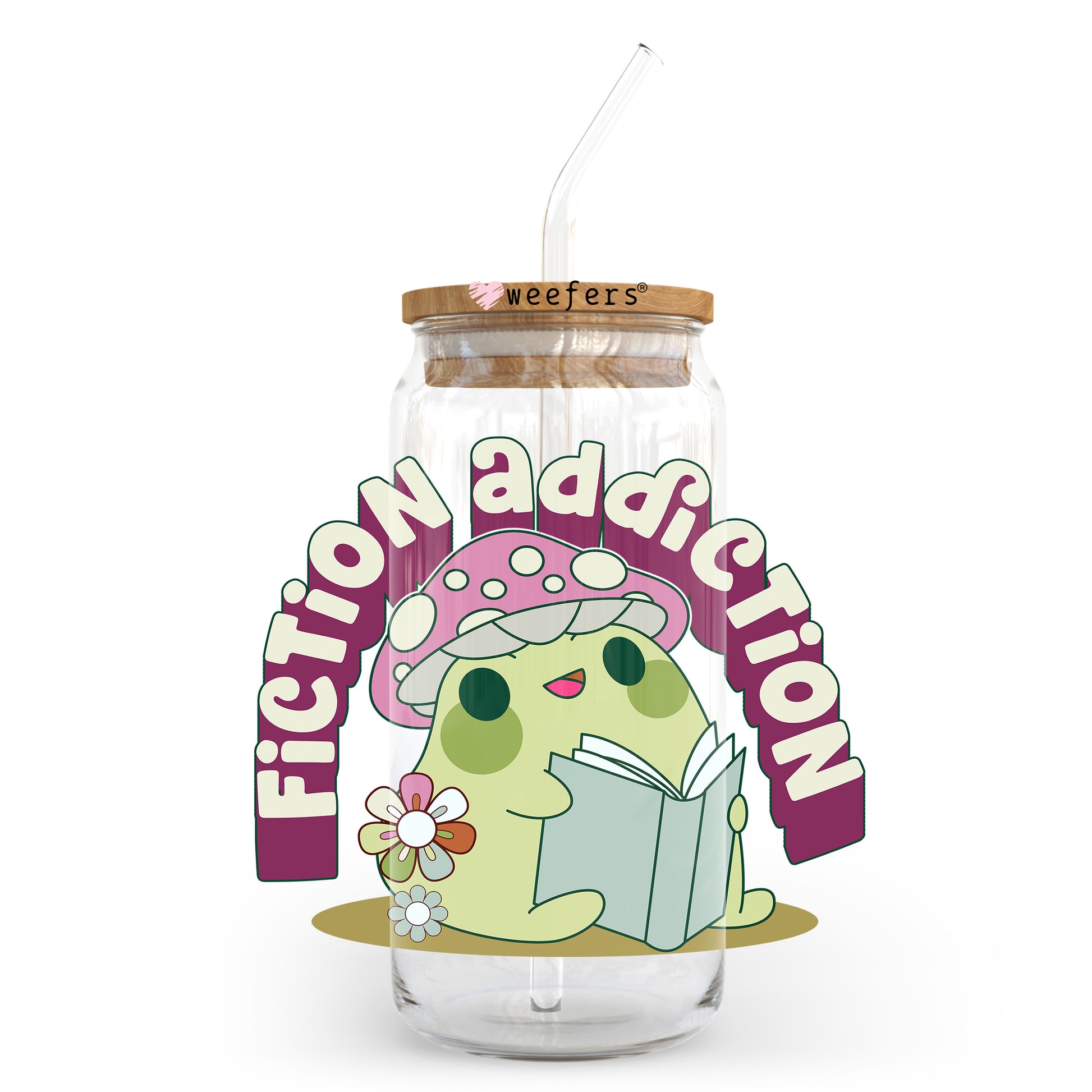 Fiction Addiction Book Lover 20oz Libbey Glass Can UV DTF or Sublimation Wrap - Decal Transfer - Weefers