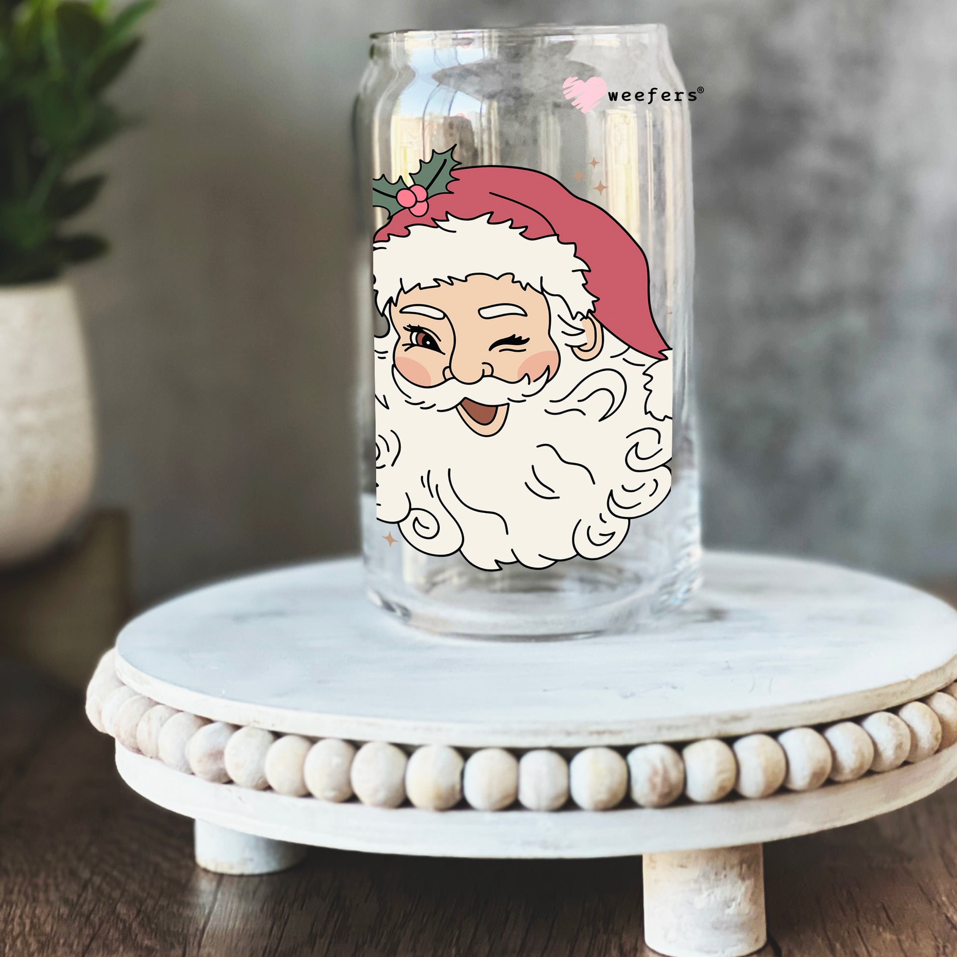 Vintage Santa Christmas 16oz Libbey Glass Can UV DTF or Sublimation Wrap - Decal - Weefers