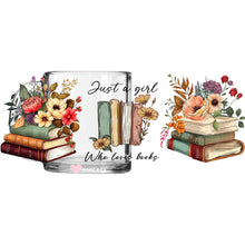 Load image into Gallery viewer, a watercolor painting of books and flowers on a white background
