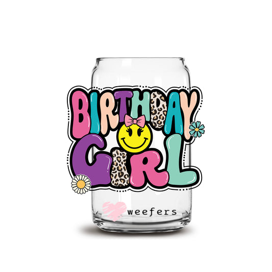 Birthday Girl Teal and Purple 16oz Libbey Glass Can UV DTF or Sublimation Cup Wrap - Decal Weefers