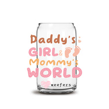 Load image into Gallery viewer, a glass jar with the words daddy&#39;s girl and mommy&#39;s world written
