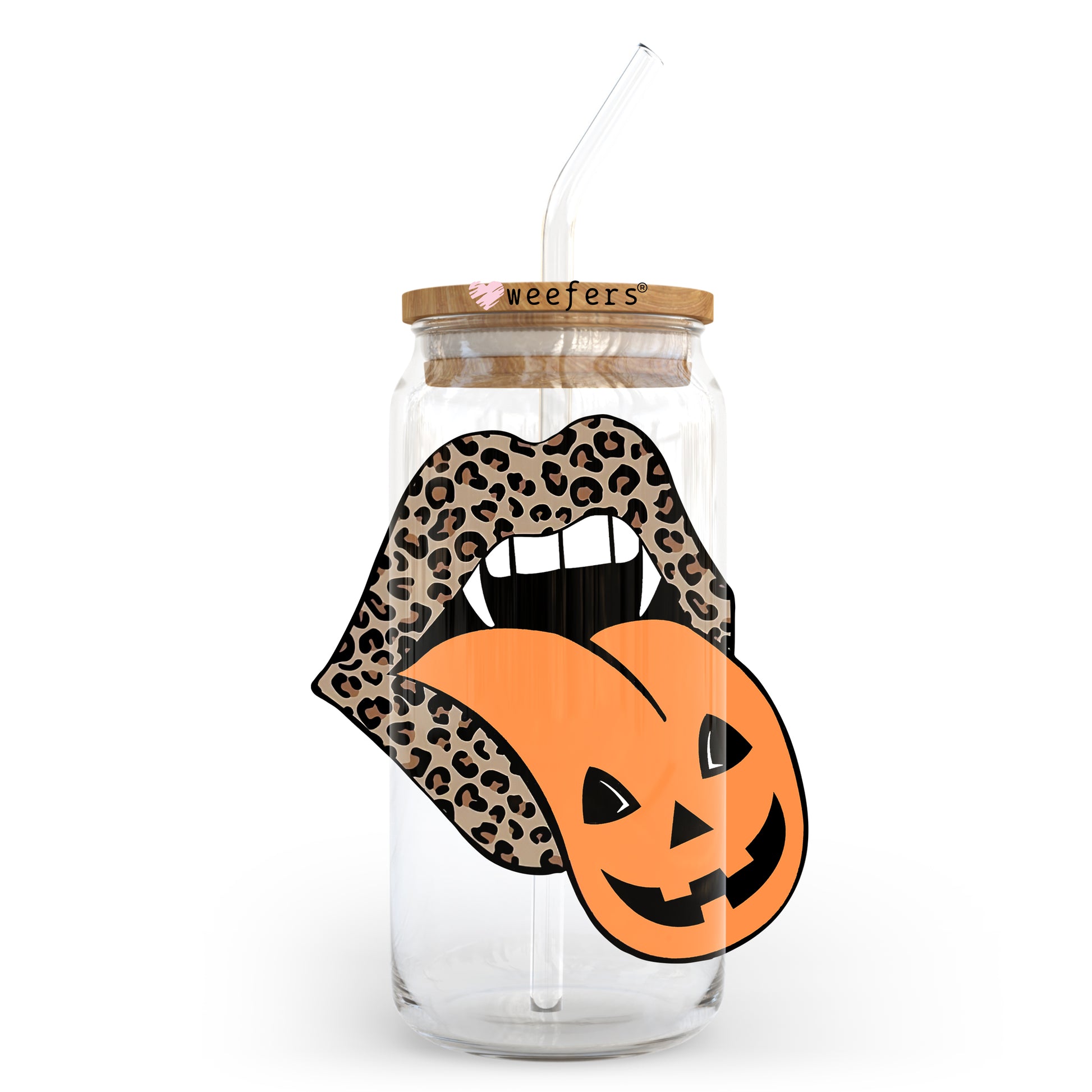 Leopard Pumpkin Lips Halloween 20oz Libbey Glass Can, 34oz Hip Sip, 40oz Tumbler UV DTF or Sublimation Decal Transfer - Weefers